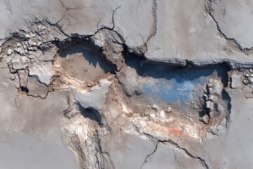 Cracked, dry earth reveals blue interior