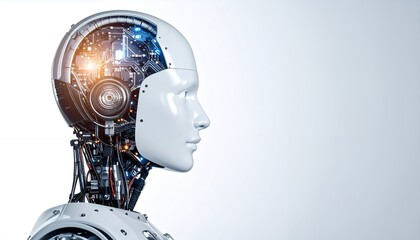 Humanoid robot head portrait artificial intelligence technology concept