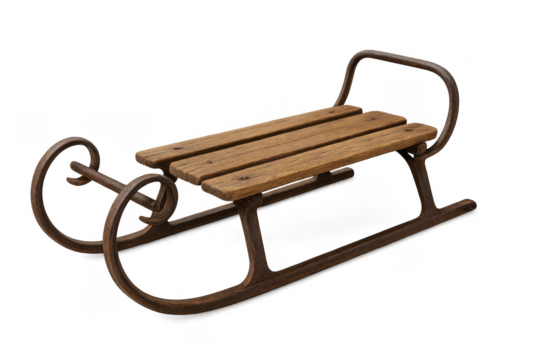 Vintage wooden metal toboggan sled winter toy