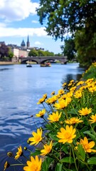 Riverfront blossoms in a vibrant city