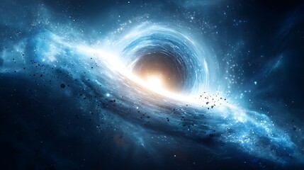 wormhole. Ethereal interstellar comet with dual stardust tails traversing a wormhole-like portal. STEM education sheets, lab safety posters, designed for biotech research communications.