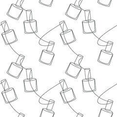 Nail polish bottle seamless pattern vector. Cosmetic icon line continuous drawing. Hand drawn cartoon illustration. Fashion wallpaper, beauty background, fabric, textile, backdrop print.