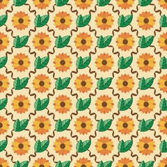 Abstract Flower, Stylized Floral Sunflowers Botanical Nature Leaf Foliage Cute Aesthetic Decorative with Warm Colors Earth Tones Retro Color Palette Mustard Yellow Burnt Orange Flower Pattern, Floral 
