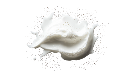 White cream splash with droplets isolated on transparent background