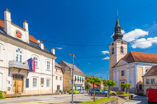 Center of Metlika, a town in southeastern Slovenia that lies on the left bank of the Kolpa River on the border with Croatia