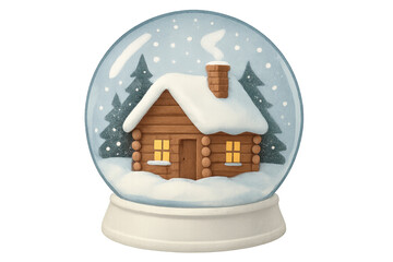 Snow globe with cozy log cabin during winter