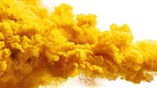 Bright yellow fluffy cloud explosion isolated on transparent background