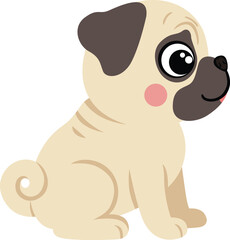 Cute Cartoon Beige Pug Puppy Sitting and Smiling.cdr
