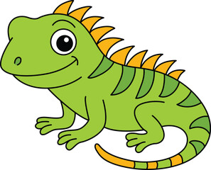 Cute Green Cartoon Iguana Smiling Happy Lizard