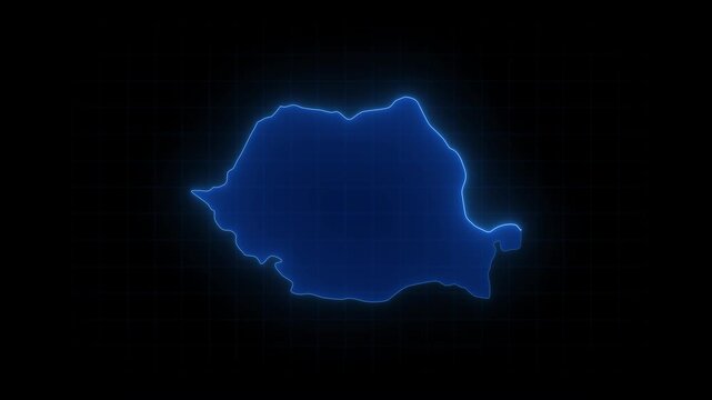 Romania map animation, Glowing neon Romania map animation background. country territory outline animation. Digital country outline icon for geography
