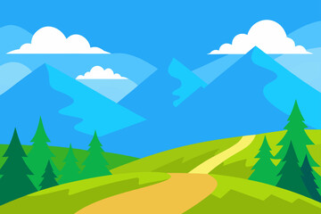 Obraz premium Landscape view with mountains trees and cloudy sky