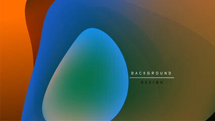 Abstract fluid shapes blend, creating vibrant color gradients. Dark background emphasizes flowing forms, modern design element.