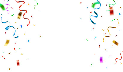 Naklejka na ściany i meble Decorative vector illustration border with falling shiny colorful confetti on the sides isolated on white background 