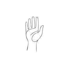 Simple hand line drawing open palm gesture symbol isolated element illustration