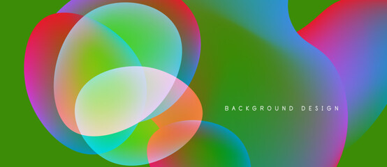 Fototapeta premium Abstract colorful overlapping circles create vibrant fluid design. Green background provides contrast, text reads background design.