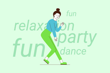 Woman enjoying dancing at lively party, showcasing her excitement and energy. With relaxed posture, she embodying spirit of fun and celebration