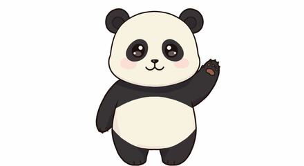 Naklejka premium A cartoon panda stands and waves with its right paw black and white fur