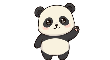 A cartoon panda bear with rosy cheeks waving its paw