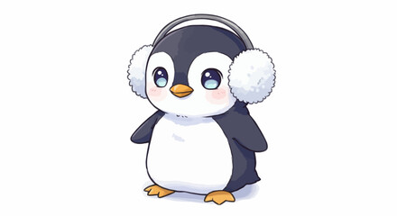 Penguin cartoon with earmuffs black white orange coloring