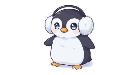 A cute chubby penguin wearing black earmuffs