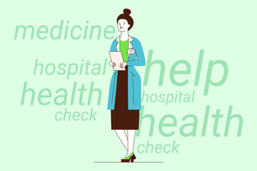Health professional standing confidently in hospital environment, ready to assist patients. She holding clipboard, signifying her role in helping others with their health needs