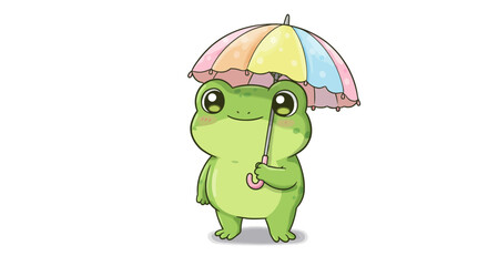 Cartoon frog holding a colorful umbrella