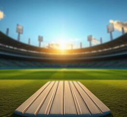  cricket stadium with stands and an empty green grass field