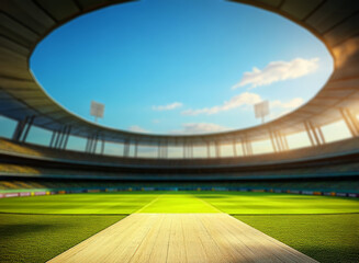  cricket stadium with stands and an empty green grass field