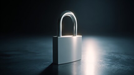 Fototapeta premium A sleek, silver padlock stands prominently against a dark, moody background, symbolizing security and protection.