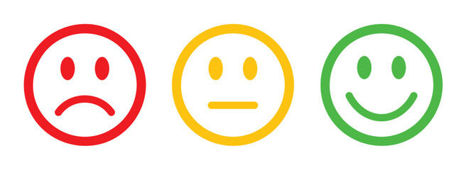 Set of different emotion emojis - outline emoticons - x3