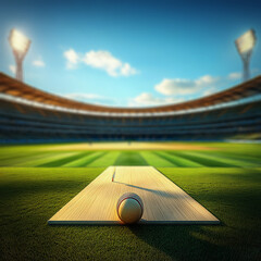  cricket stadium with stands and an empty green grass field