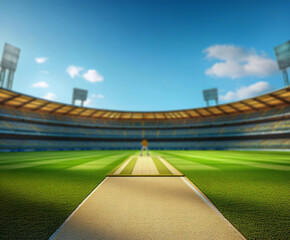  cricket stadium with stands and an empty green grass field
