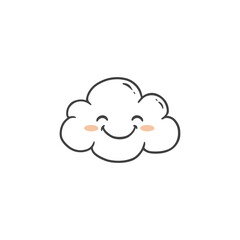 Cute cartoon cloud. Weather Icon isolated on white. Funny cloud in doodle style. Vector illustration