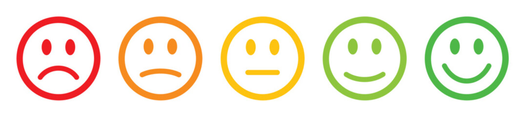 Set of different emotion emojis - outline emoticons - x5