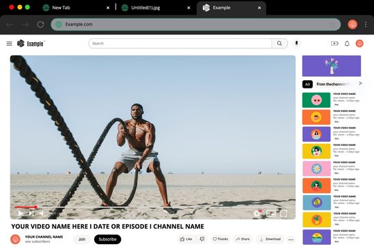 Desktop frame in video website page of an African man exercise