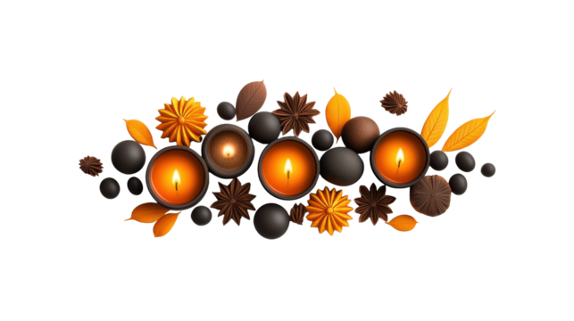 Diwali candles with decorative accents, Transparent Background - Powered by Adobe