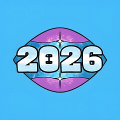 Retro futuristic 2026 year text design with vibrant colors and starbursts