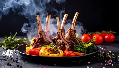 Roasted lamb ribs with vegetables