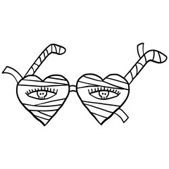 halloween heart-shaped glasses with a spooky design. in doodle line style