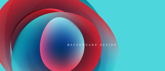 Abstract flowing shapes, vibrant colors, blue, red, turquoise. Modern design, smooth gradients create dynamic composition.