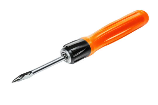 Screwdriver with red handle isolated on transparent background. Screwdriver isolated on white background.