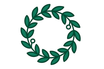 Minimalist circular laurel wreath with dark green leaves and small berries