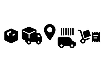Logistics and delivery service icons covering shipping, tracking, and transportation symbols