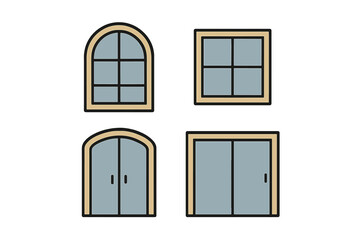 Simple flat design collection of various architectural windows and doors