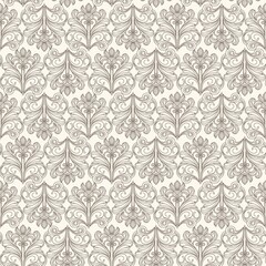 Modern, Art Deco, Art Nouveau. Seamless pattern of isolated, graceful botanical elements with a vintage feel for branding, advertising, and wedding design. Digital illustration.