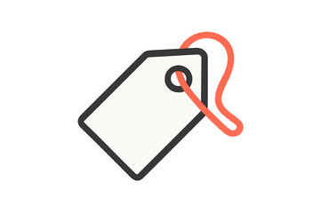 Blank rectangular price tag or label with a bright orange string attached