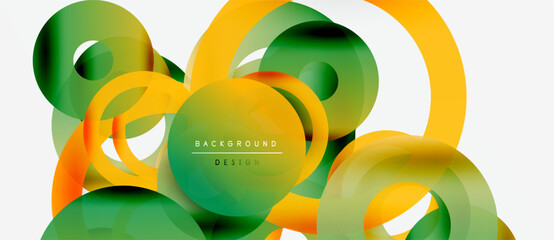 Abstract design features overlapping circles, gradients. Yellows, greens create dynamic visual effect. Modern, clean aesthetic.