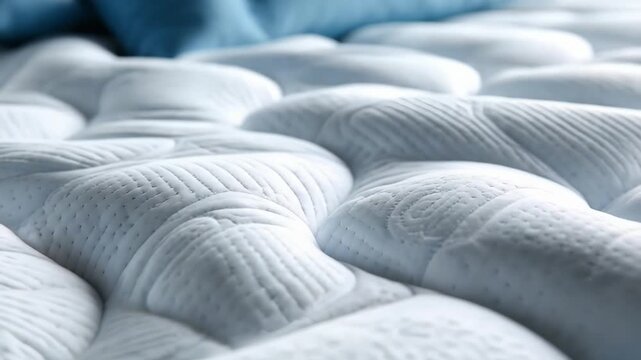 Close-up of a white quilted duvet on a bed with soft folds and stitched patterns.