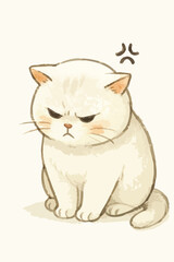 A cat is sitting on the floor with angry face