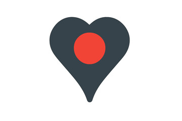 Fototapeta premium Dark gray heart-shaped map pointer icon with a red circle marking a favorite location